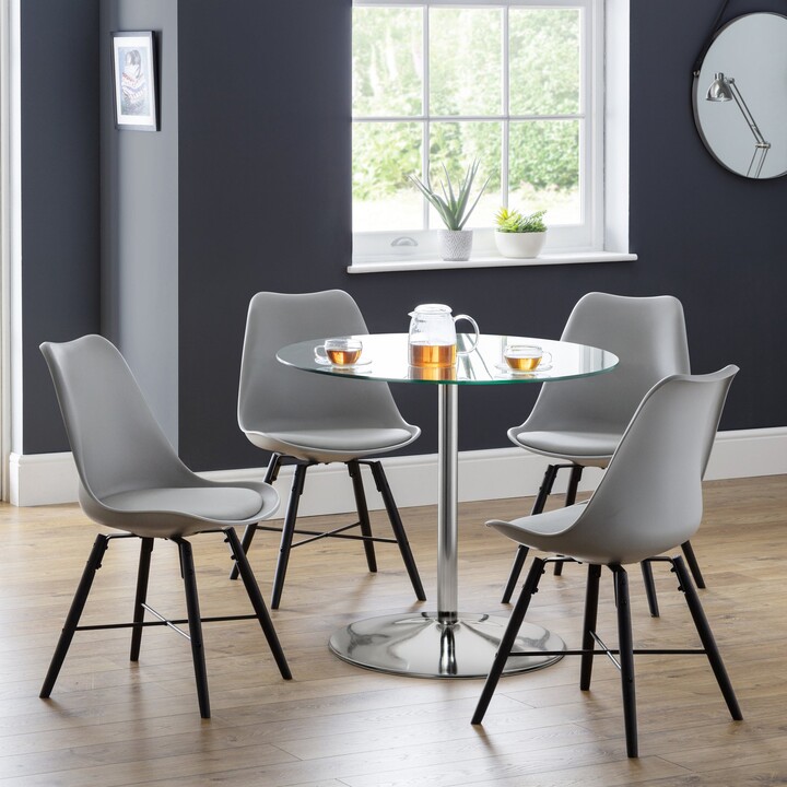 Dunelm Kudos Round Pedestal Dining Table with 4 Kari Chairs, Chrome