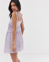 Thumbnail for your product : Lost Ink tie shoulder smock dress in gingham