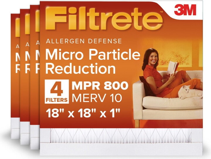 Filtrete 18x18x1 HVAC Furnace Air Filter, MPR 800 MERV 10, Micro Particle Reduction, 4 Pack
