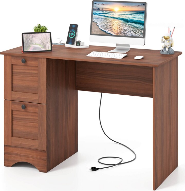 Costway Vintage Computer Desk Home Office Study Table Spacious Workstation w/ 3 Drawers