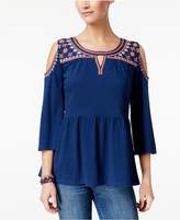 Thumbnail for your product : Style&Co. Style & Co Embroidered Cold-Shoulder Top, Created for Macy's