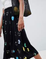Thumbnail for your product : Monki All Over Face Print Midi Skirt
