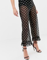 Thumbnail for your product : ASOS DESIGN gold spot mesh trouser with fluted ruffle hem