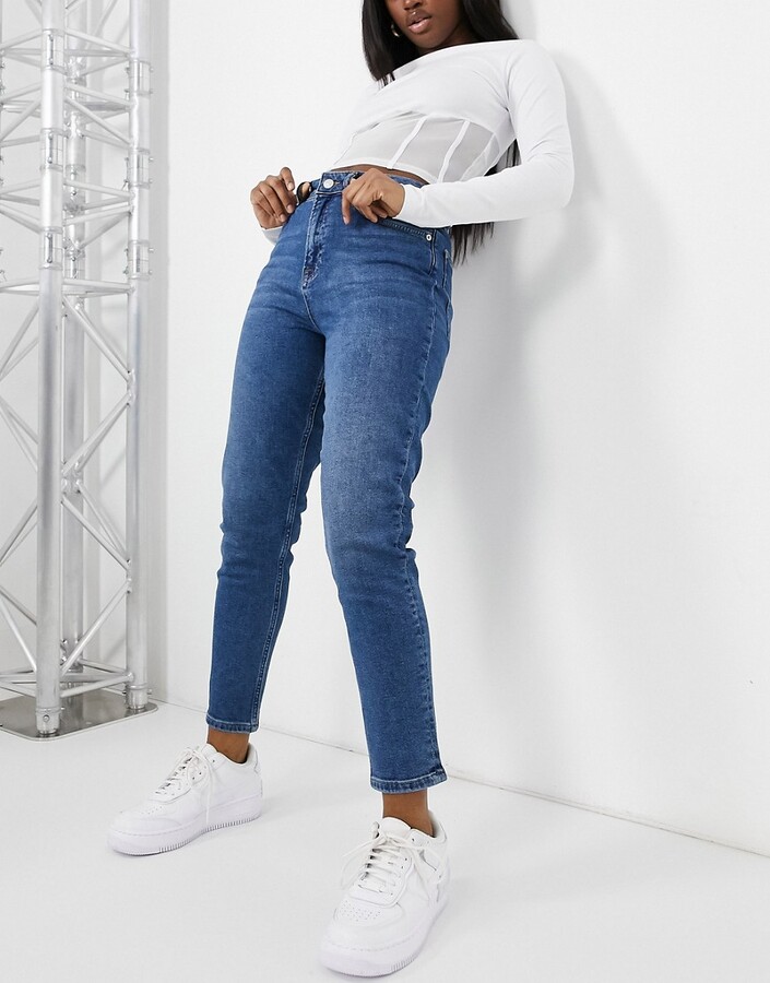 NA-KD cotton mom jeans in mid blue - MBLUE - ShopStyle