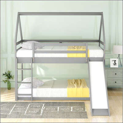 Harper Orchard Twin Size Bunk House Bed With Slide And Ladder