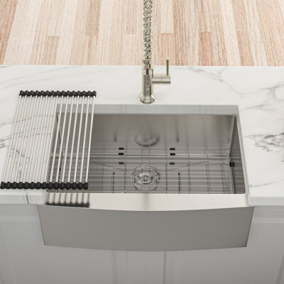 IntrospectiveIncline 24 Inch Stainless Steel Apron Front Kitchen Sink 16 Gauge T304 Grade X - Shaped Water Guide For Easy Drain R10 Rounded Corners Coating To Avoid