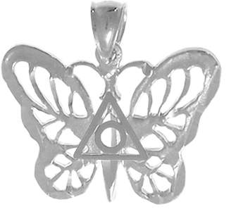 12 Step Gold Family Recovery Jewelry Pendant, -16, Ster.,Butterfly w/Family Recovery Symbol in Center