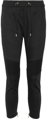 Balmain Moto-style Stretch-cotton Track Pants - Black