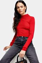 Thumbnail for your product : Topshop Red Knitted Mixed Ribbed Funnel Neck Jumper
