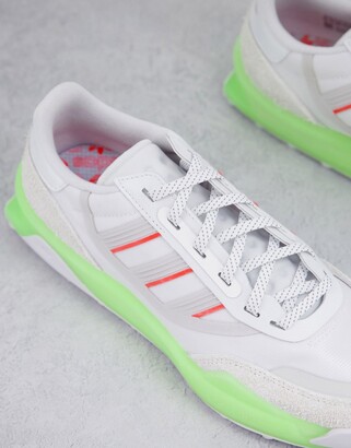 adidas Modern Indoor trainers in white and lime - ShopStyle
