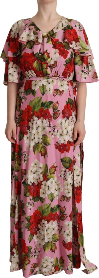 Dolce & Gabbana Pink Floral Silk Stretch Gown Maxi Women's Dress