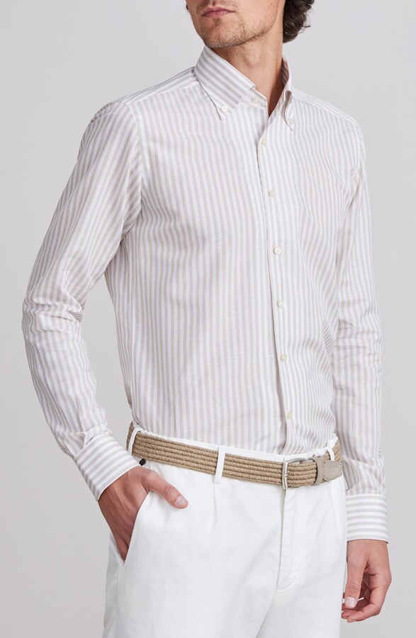 Emanuel Berg Sartorial Stripe Cotton & Linen Dress Shirt