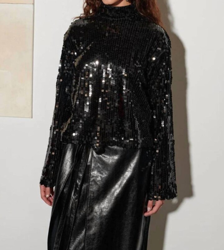 GHOSPELL Anita Sequin Long Sleeve Top In Onyx