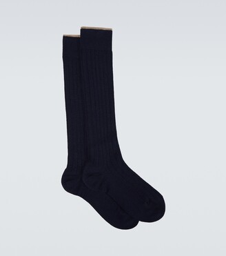 Mens Clothing Underwear Socks Save 12% Brunello Cucinelli Cotton Striped Logo Socks in Blue for Men 