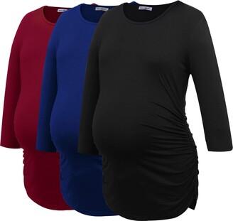 Smallshow Womens Maternity Tops 3/4 Sleeve Tunic Pregnancy Clothes Shirt 3-Pack 