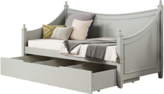 Benjara Kiki Twin Daybed With Trundle And Hidden Storage, Light Gray Wood