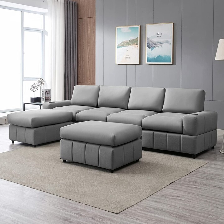 Mixoy Convertible Sectional Sofa with Ottoman,Modular Armrest UShaped