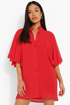 Thumbnail for your product : boohoo Petite Woven Ruffle Angel Sleeve Shirt Dress