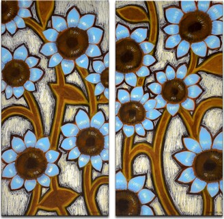 Ready2hangart 'Turquoise Sunflowers' 2 Piece Floral Canvas Wall Art Set, 24x12"
