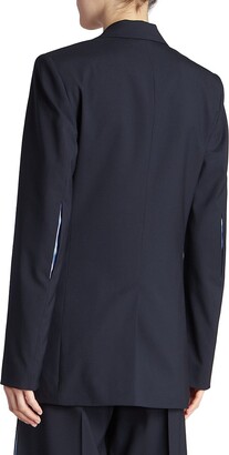 ジャケット Loewe Navy blue single-breasted jacket in wool Loewe Navy Single-breasted Jacket In Wool in Blue | Lyst