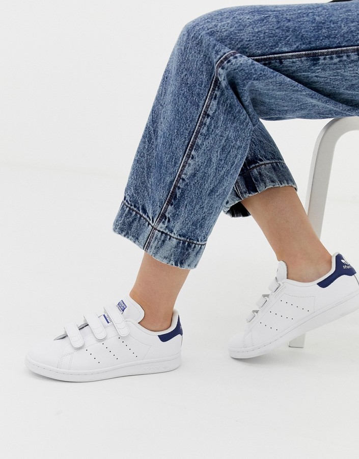 adidas Stan Smith CF sneakers in white and navy - ShopStyle