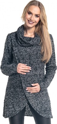 Happy Mama Boutique Happy Mama. Women's Maternity Nursing Wrap Knitted Layered Jumper Pullover. 359p (Grey & Black