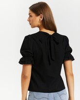 Thumbnail for your product : Atmos & Here Atmos&Here - Women's Black Lace Tops - Erika Puff Sleeve Linen Blend Top - Size 6 at The Iconic