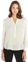 Thumbnail for your product : Wyatt cream silk blouse with faux leather accent