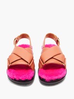 Thumbnail for your product : Marni Bi-colour Shearling-fussbett Slingback Sandals - Tan