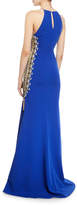 Thumbnail for your product : Badgley Mischka Couture Beaded-Side Zipper Slit High-Neck Gown