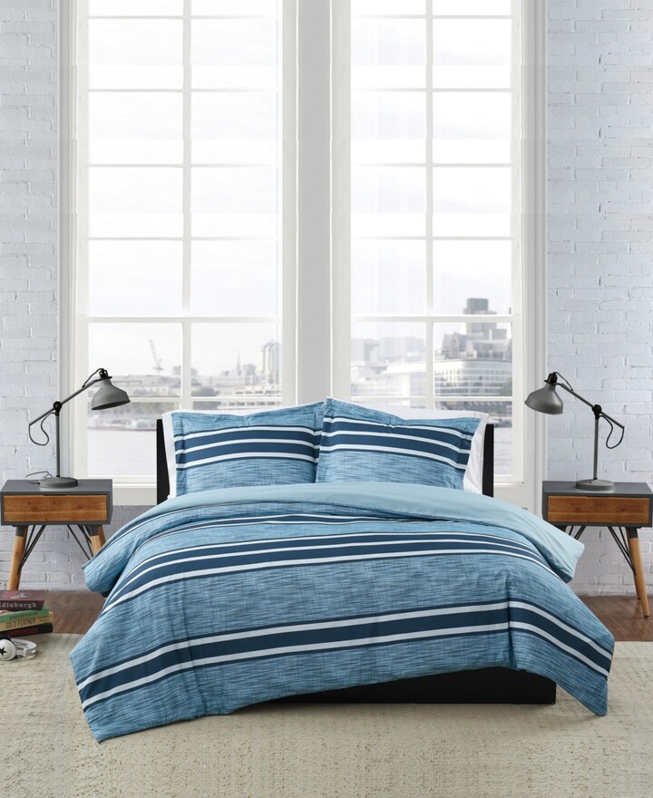 London Fog Mitchell Stripe 3 Piece Comforter Set, Full/Queen Bedding
