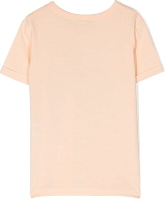Stella McCartney Kids Crewneck T-shirt With Front Logo Print In Orange Cotton Girl