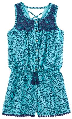 My Michelle Girls 7-16 Patterned Lace Front Romper