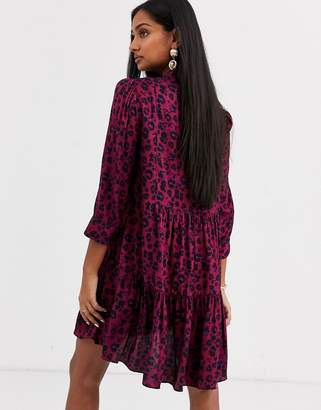 BA&SH Tiana mini shirt dress in leopard print-Red