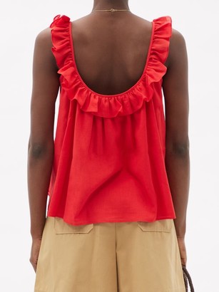 Loup Charmant Tula Ruffled Cotton Top - Red
