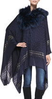 Thumbnail for your product : Roberto Cavalli Woven Poncho with Fur Collar, Midnight Blue