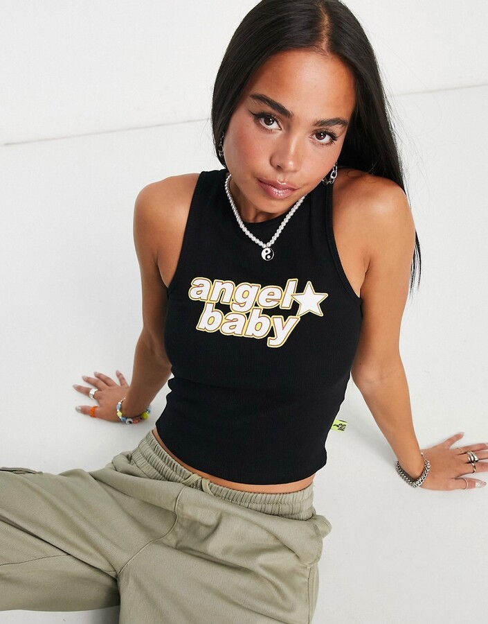 Basic Pleasure Mode angel baby tank top in black ShopStyle
