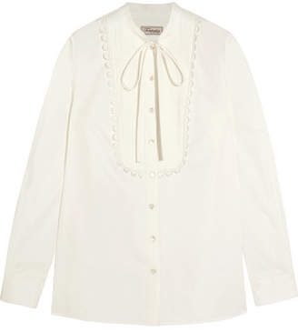 Temperley London Fountain Lace-trimmed Pintucked Cotton-poplin Blouse - White