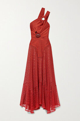 PatBO Embellished Satin-jersey And Crochet-knit Maxi Dress - Red