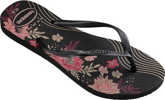 Havaianas Women's Slim Organic Flip Flop Sandal - Black Floral
