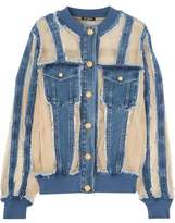 Thumbnail for your product : Balmain Silk Organza-Paneled Frayed Denim Jacket