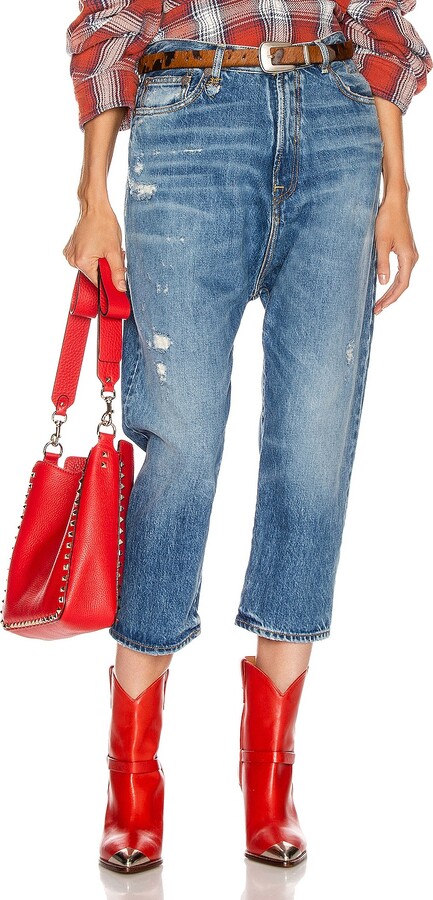 R 13 Tailored Drop Slim Crop Leg in Denim-Medium