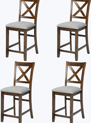 Hokku Designs 4 - Piece Walnut With Breathable Linen Upholstery Rubber Wood Frame Non Slip Feet For Dining And Lounge Areas Solid Upholstered Chair  Pieces Comf