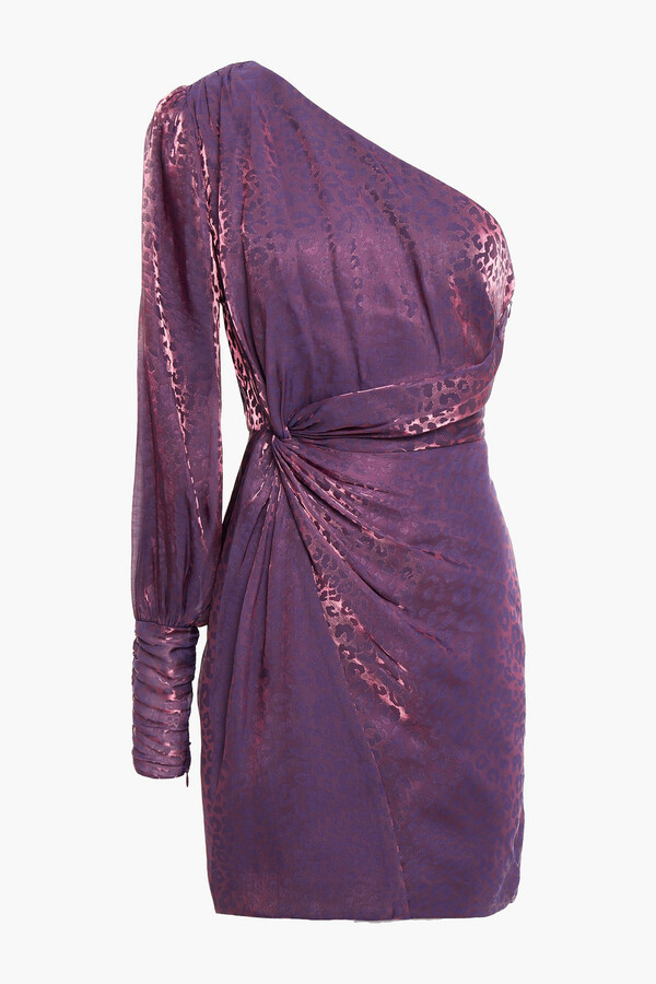 Rachel Zoe One-shoulder twist-front metallic leopard-jacquard mini
