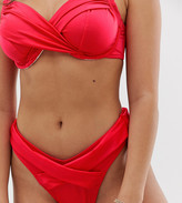 Thumbnail for your product : ASOS DESIGN DESIGN fuller bust exclusive drape wrap high leg hipster bikini bottom in glossy fabric