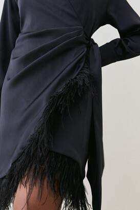 Karen Millen Satin Back Crepe Feather Hem Tailored Shirt Mini Dress