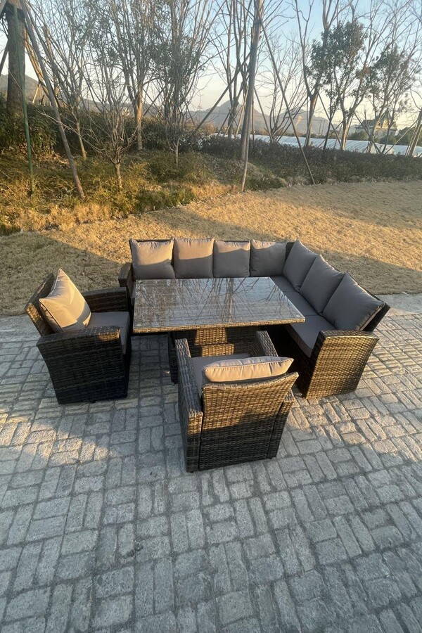 Fimous High Back PE Rattan Corner Sofa Set Garden Furniture Adjustable