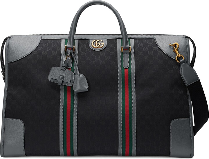 Web Stripe GG Canvas Duffle Bag in Black - Gucci