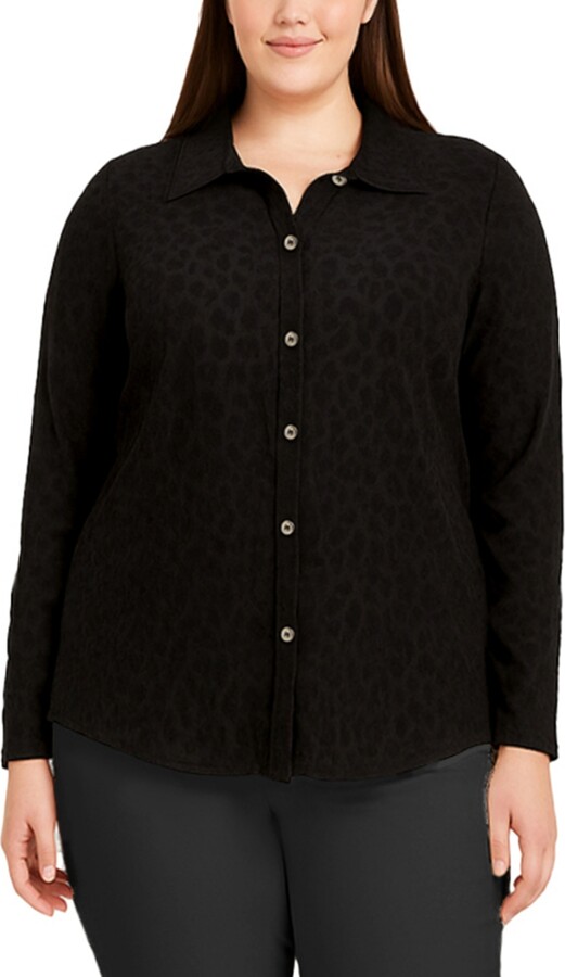 COIN 1804 Plus Size Cheetah Burnout Button front closure Shirt