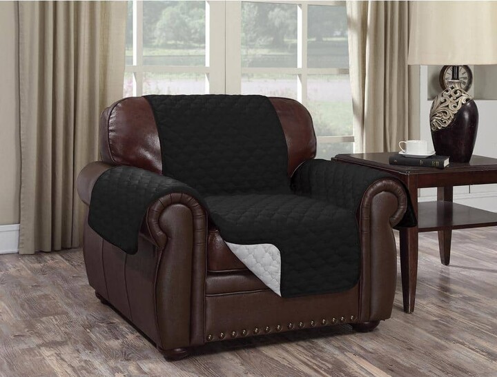 J&V Textiles Black Microfiber Water Resistant Reversible Chair Slipcover